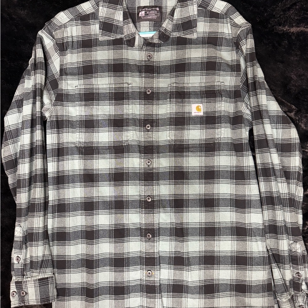 Carhartt Men’s Black and White Plaid Button-Down Shirt